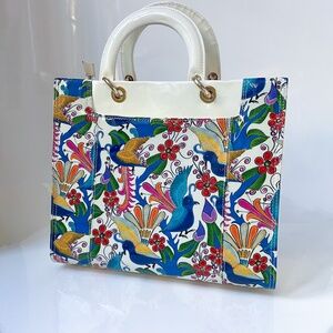 Loriblu Made In Italy Patent Leather Tote Handbag White Blue Red Multicolor